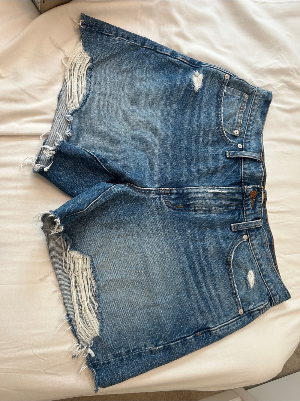 Madewell Distressed Medium Blue Denim Cutoff Shorts